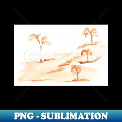 Landscape watercolor background nature trees autumn summer rural landscape tranquility meditation - High-Resolution PNG Sublimation File - Perfect for Creative Projects