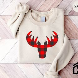 buffalo plaid reindeer christmas shirt,reindeer shirt,peeping reindeer shirt,merry christmas shirt,christmas family shir