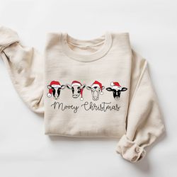 christmas cow sweatshirt, funny christmas shirt, cow lover gift, holiday sweater, farm christmas shirt, womens cow shirt