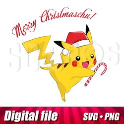 Merry ChristmasChu, Pikachu svg png, Christmas clipart, Christmas pokemon, Pokemon cricut file, Pikachu in Christmas hat