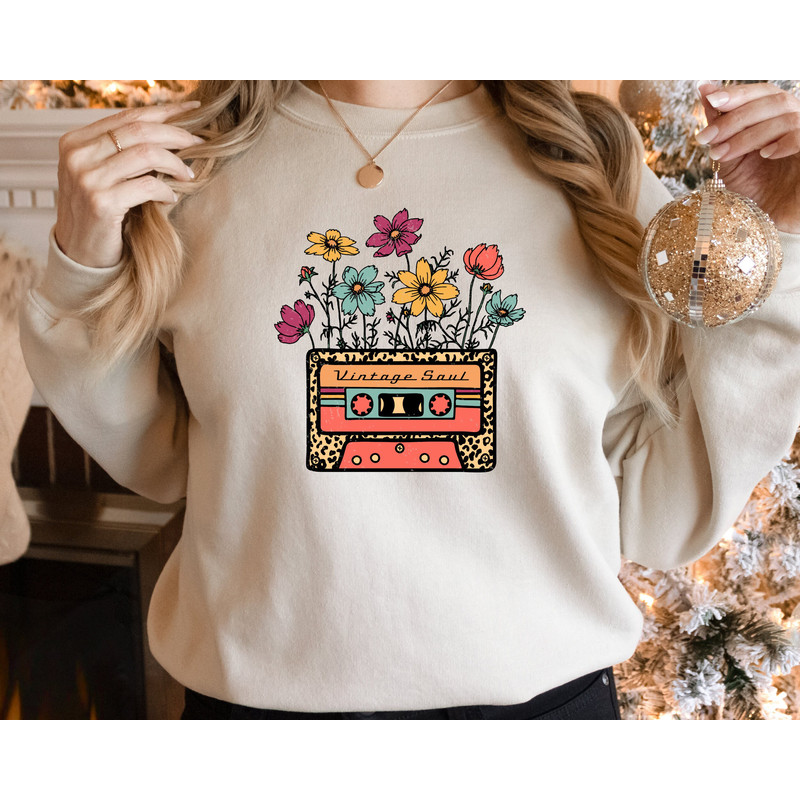 Boho Floral Unisex Sweatshirt, Plant Women's Minimalist Flower Sweater, Mothers Day Gift, Wildflower Birthday Gift. Vintage Soul Sweatshirt.jpg