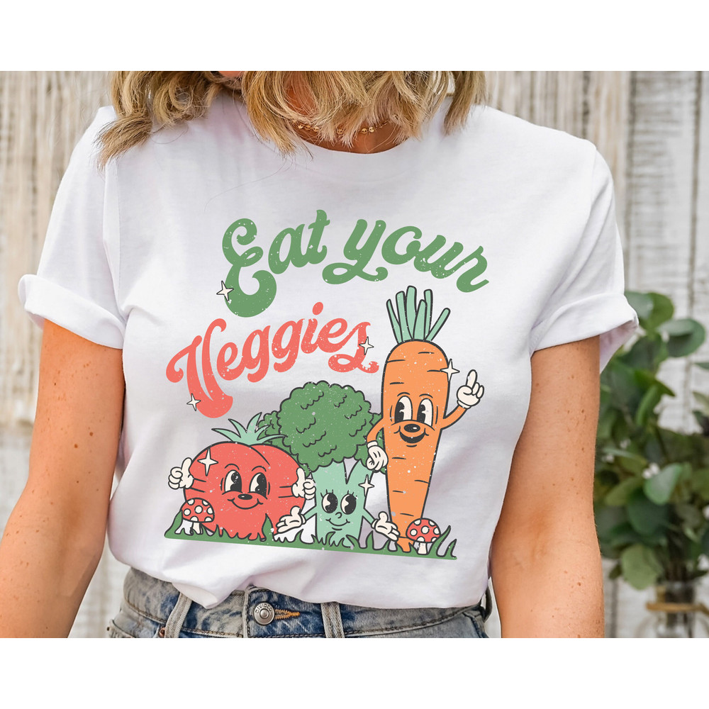 Eat Your Veggies Retro Graphic Shirt, Vegan Shirt, Farmers Market Vegetable Shirt, Plant Lover Shirt, Vegetarian Shirt, Organic Farm Tee.jpg
