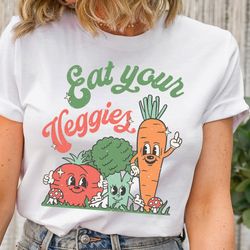 eat your veggies retro graphic shirt, vegan shirt, farmers market vegetable shirt, plant lover shirt, vegetarian shirt,