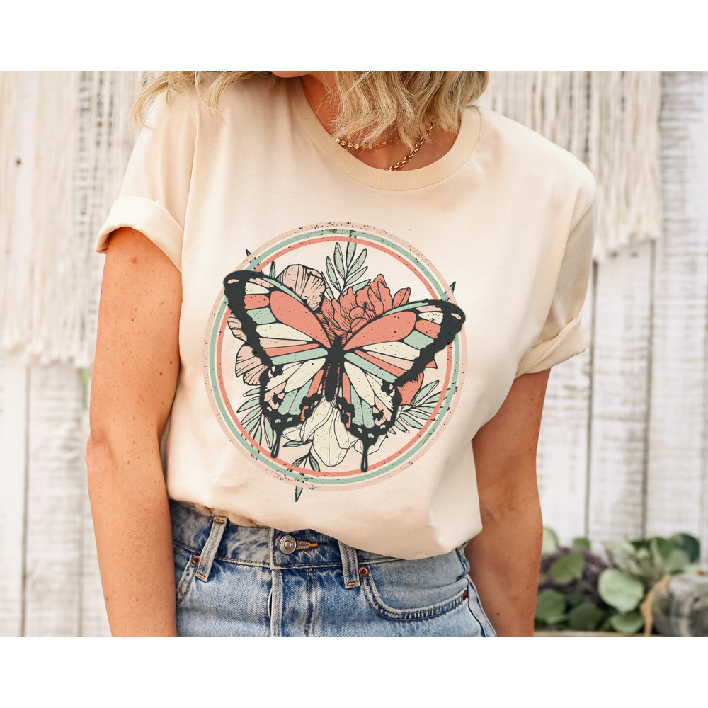 Floral Butterfly Shirt, Butterfly Shirt, Floral Shirt, Vintage Graphic Tee, Retro Shirt, Butterfly Shirt, Monarch Butterfly, Vintage Shirt.jpg