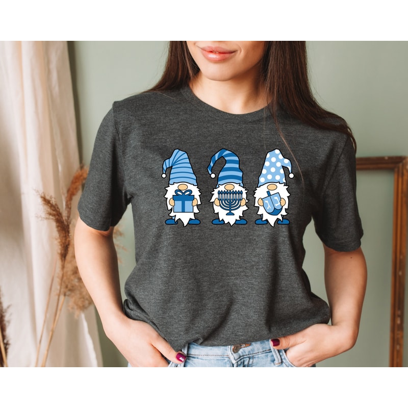 Hanukkah Gnomes Shirt, Funny Gnome Tshirt, Dreidel Graphic Tees, Kids Hanukkah Tshirts, Candle Lights Family Shirts, Chanukah Holiday Gifts.jpg