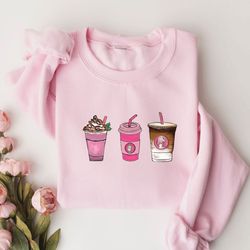 pink christmas coffee sweatshirt, pink christmas sweater, christmas sweatshirt for her, pink christmas coffee sweatshirt