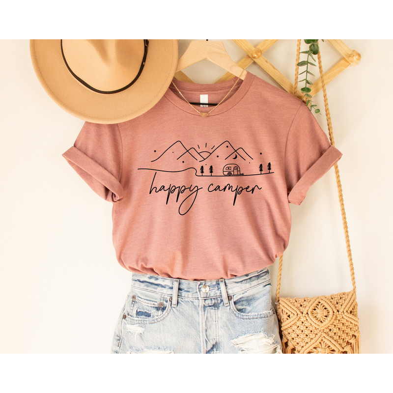 Happy Camper Shirt for Women, Adventure Travel Shirt, Camping Shirt, Hiking Shirt, Unisex Shirt for Camping, Camper Shirt, Shirt for Family.jpg