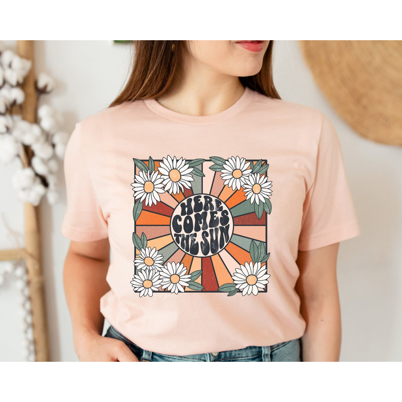 Here Comes the Sun T Shirt For Women, Travel Beach Vacation Shirt, Sunshine Shirt, Beatles Retro Shirt, Motivational Shirt, Gift for Her.jpg