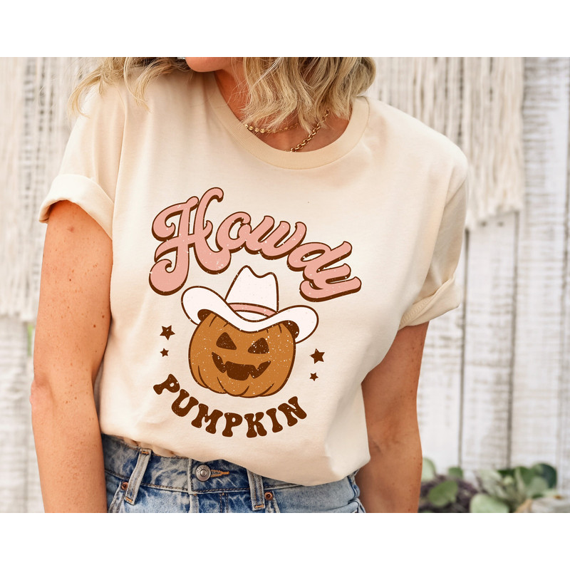 Howdy Pumpkin Halloween Shirt, Cute Women's Western Halloween Tee, Retro Halloween Shirt, Cute Country Cowgirl Halloween T-Shirt.jpg