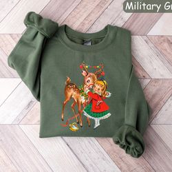 retro christmas sweatshirt, womens christmas shirt, reindeer shirt, vintage reindeer christmas sweatshirt, christmas cre