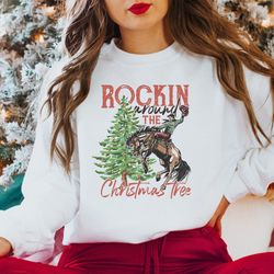 rocking around the christmas tree sweatshirt, women's christmas shirts, retro christmas western shirt,cowboy christmas s