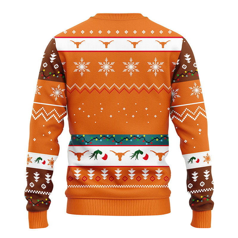 NCAA Texas Longhorns 12 Grinch Ugly Hoodie 3D Zip Hoodie 3D Ugly Christmas Sweater 3D Fleece Hoodie