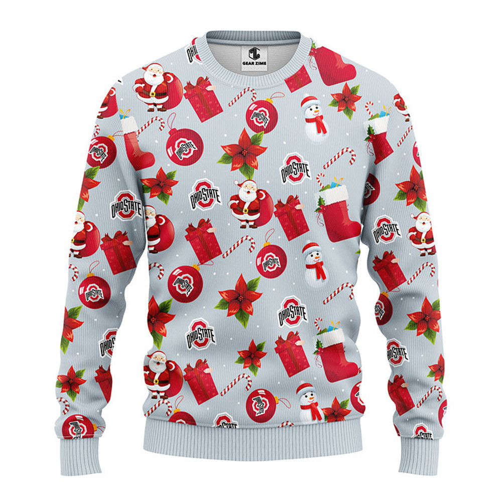 NCAA Ohio State Buckeyes Santa Claus Snowman Ugly Hoodie 3D Zip Hoodie 3D Ugly Christmas Sweater 3D Fleece Hoodie