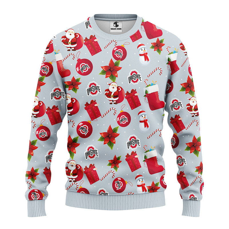 NCAA Ohio State Buckeyes Santa Claus Snowman Ugly Hoodie 3D Zip Hoodie 3D Ugly Christmas Sweater 3D Fleece Hoodie