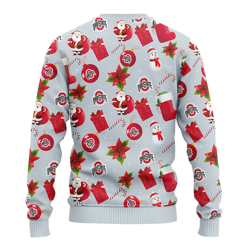 NCAA Ohio State Buckeyes Santa Claus Snowman Ugly Hoodie 3D Zip Hoodie 3D Ugly Christmas Sweater 3D Fleece Hoodie