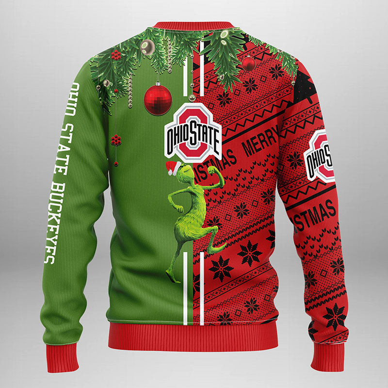 NCAA Ohio State Buckeyes Grinch & Scooby-doo Ugly Hoodie 3D Zip Hoodie 3D Ugly Christmas Sweater 3D Fleece Hoodie