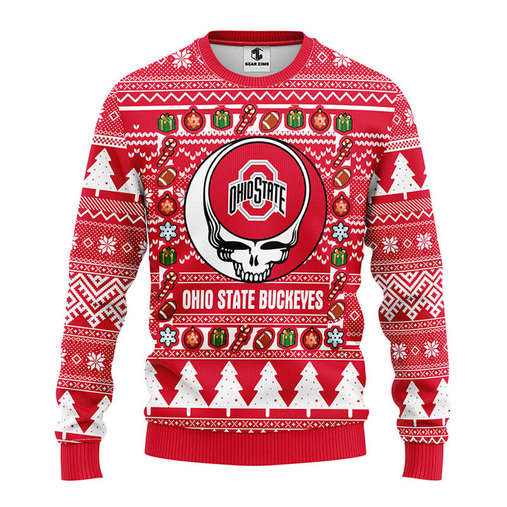 NCAA Ohio State Buckeyes Grateful Dead Ugly Hoodie 3D Zip Hoodie 3D Ugly Christmas Sweater 3D Fleece Hoodie