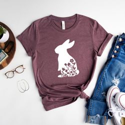 floral rabbit shirt, bunny t-shirt, easter bunny tee, nature lover, easter gift, rabbit silhouette
