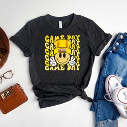 game day leopard smiley shirt, softball t-shirt, softball mom shirt, game day shirt, cute smiley tee, yellow leopard shi