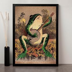 framed frog playing banjo in the moonlight, retro poster, vintage poster, art deco, framed frog.jpg