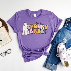 spooky babe ghost shirt, halloween shirt, matching family trick or treat shirt, spooky season shirt, vintage horror shir