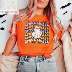 spooky vibes shirt, halloween t-shirt, spooky season tee, cute ghost shirt, halloween party tee, spooky women t-shirt