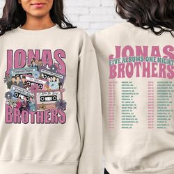jonas brothers double sided sweatshirt, jonas brothers tour shirt, five albums one night tour dates sweatshirt, retro 20