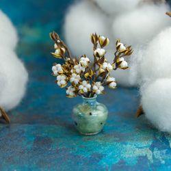TUTORIAL Miniature cotton sprig with air dry clay | Dollhouse miniatures | Miniature flower tutorial