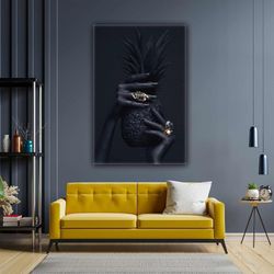 african woman hand pineapple pearl ring gold fitted model roll up canvas, stretched canvas art, framed wall art painting