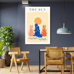 boho wall art, sun canvas art, minimal wall art, scandinavian wall decor, roll up canvas, stretched canvas art, framed w