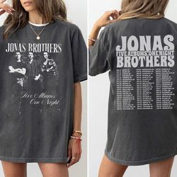 jonas brothers  double sided t-shirt, jonas five albums one night tour shirt, jonas brothers 2023 tour shirt, comfort co