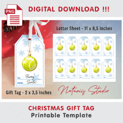 Christmas Tennis  Gift Tag - Printable template - Gift Tag