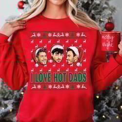 jonas brothers christmas sweatshirt, i love hot dads jonas christmas shirt, jonas brothers 2023 tour, five albums one ni