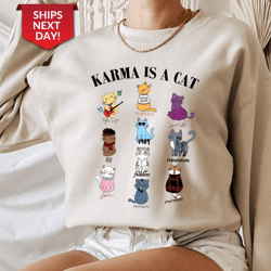 karma is a cat, music albums as books sweatshirt, fan shirt, music shirt, music fan album sweatshirt