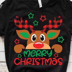 merry christmas svg, buffalo plaid reindeer svg, christmas reindeer svg, peeping reindeer, boy reindeer svg, christmas k