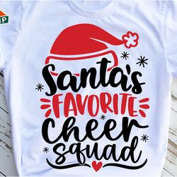 santas favorite cheer squad svg, christmas cheerleader svg, cheer squad svg, cheerleader holiday svg, cheerleader christ