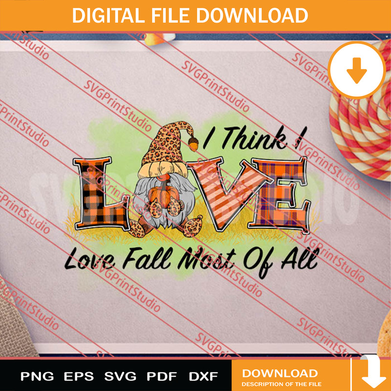 LOVE Gnome Thanksgiving Sublimation PNG, Thanksgiving PNG, Autumn Digital Download.jpg