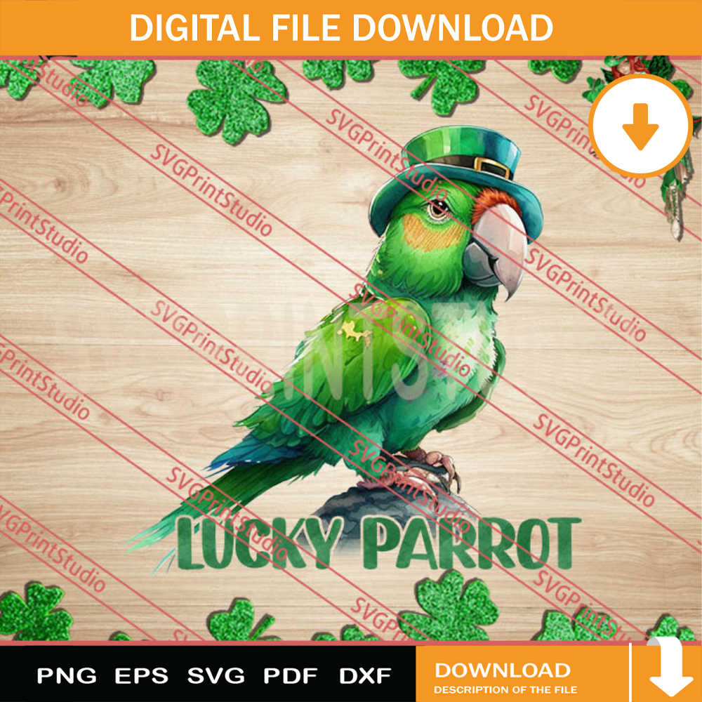 Lucky Parrot PNG, St.Patrick's day PNG, Animals PNG Digital Download.jpg