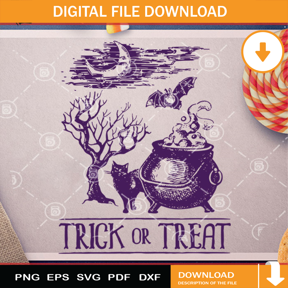 Trick Or Treat SVG, Cat SVG, Bats SVG, Halloween SVG, Cricut Digital Download, Instant Download.jpg