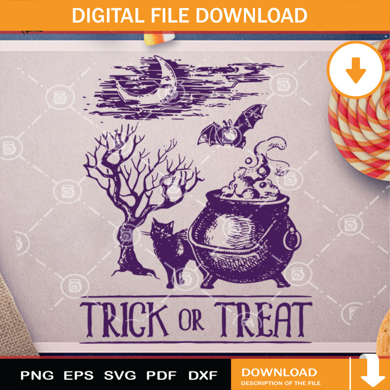 Trick Or Treat SVG, Cat SVG, Bats SVG, Halloween SVG, Cricut Digital Download, Instant Download.jpg