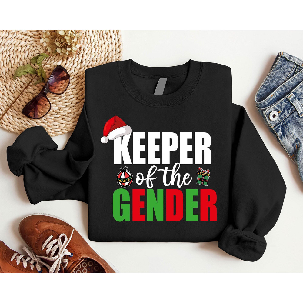 Christmas Reveal Party Shirts, Keeper Of The Gender Christmas Sweatshirt, Gender Announcement T-Shirts, Christmas Baby Announcement Hoodie.jpg