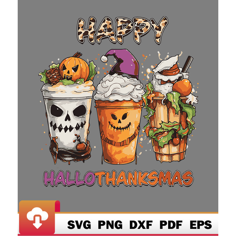 Thanksgiving SVG, Happy Hallothanksmas Coffee Latte Halloween Thanksgiving Wonderful SVG - WildSvg.jpg