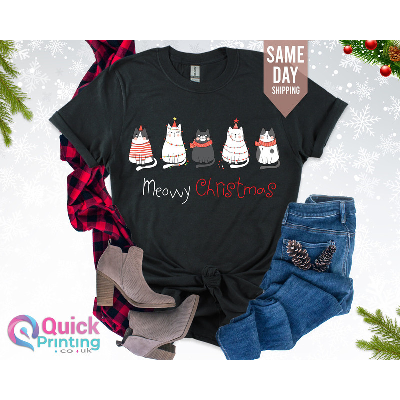 Cat Lover Christmas Shirt, Funny Christmas Tshirt, Meow Christmas Shirt, Animal Lover Tee, Cat Lover Gift Women, Christmas Gift for her.jpg