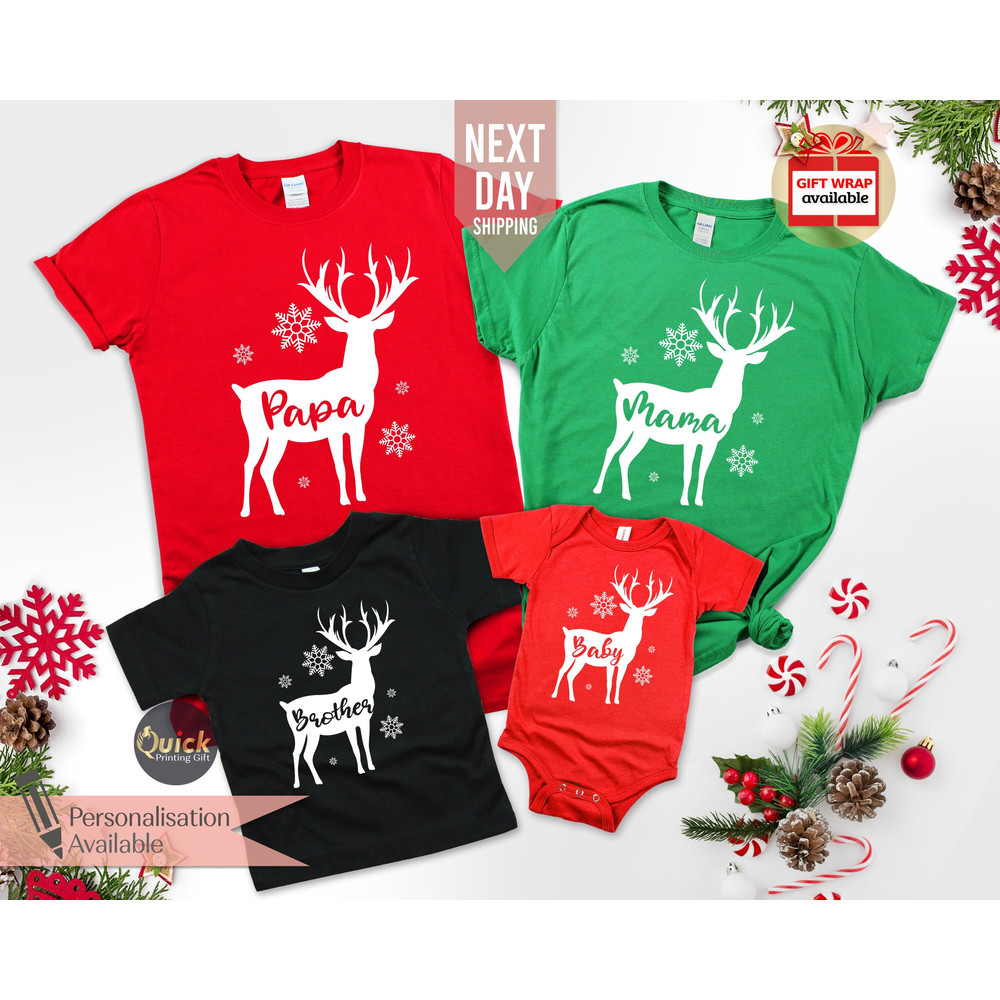 Christmas Reindeer Family Shirts, Personalised Festive Shirt UK, Funny Christmas TShirts for Women Men Kids, Christmas Gift for Kids.jpg