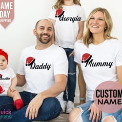 custom christmas thirst, family christmas t-shirt personalised matching gift glitter santa hat top, family christmas par