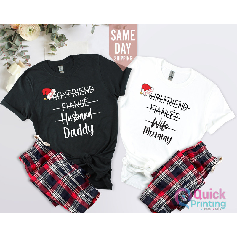 Family Matching Christmas Couple T shirts, Hubby Wifey Christmas Shirts, DAD MUM 1st Christmas Tshirt, XMas Presents Wedding Gift her him.jpg