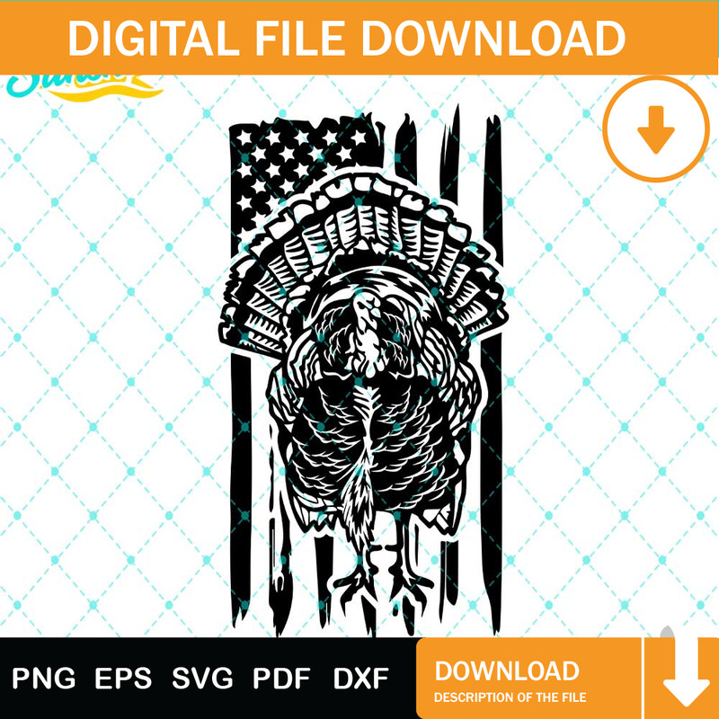 US Wild Turkey Svg, USA Flag Turkey Hunter Svg, American Svg, Turkey Thanksgiving Svg Png Dxf Eps Design Graphic.jpg