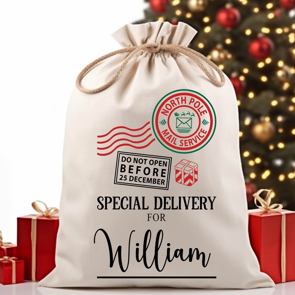 North Pole Mail Service Sack Bag, Custom Santa Gift Bag, Christmas Treat Sack Bags, Christmas Santa Sack For Kids, Santa Claus Present Bag.jpg