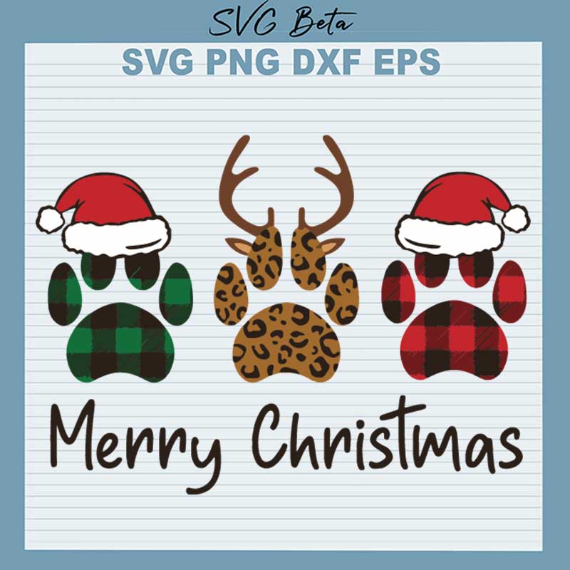 Dog Paw Merry Christmas SVG, Xmas Gift SVG, Merry Christmas Dog SVG PNG DXF cut file.jpg
