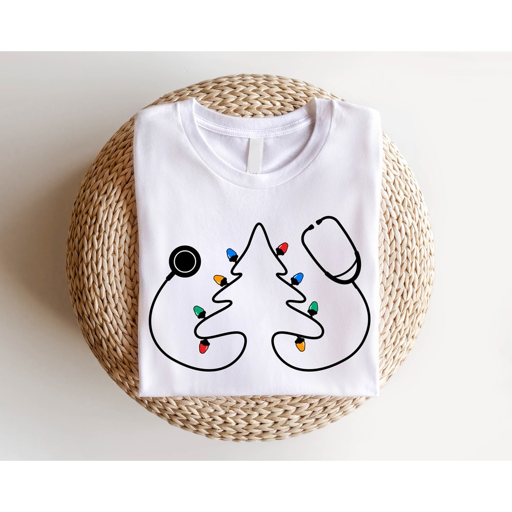 Nurse Stethoscope Christmas Shirt, Christmas Gift For Nurses, Stethoscope Christmas Tree With Lights Sweatshirt, Medical Christmas T-Shirts.jpg